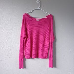 eesome Bright Hot Pink Open-Knit Pullover Sweater